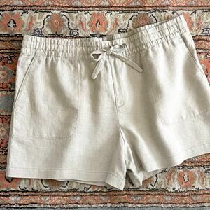 Garnet Hill Coastal 100% Linen Elastic Waist Beige Shorts